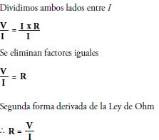 Formula derivada de la ley de Ohm